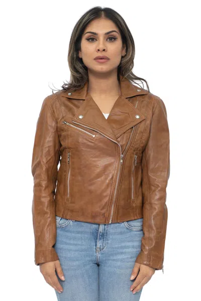 Infinity Leather Womens Leather Biker Jacket-zanzibar In Brown