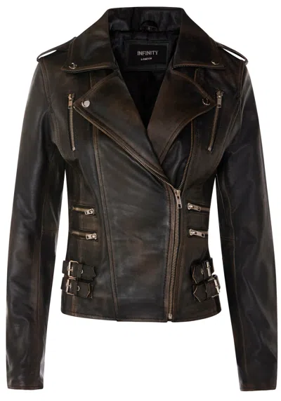 Infinity Leather Womens Leather Brando Biker Jacket-loddon In Black