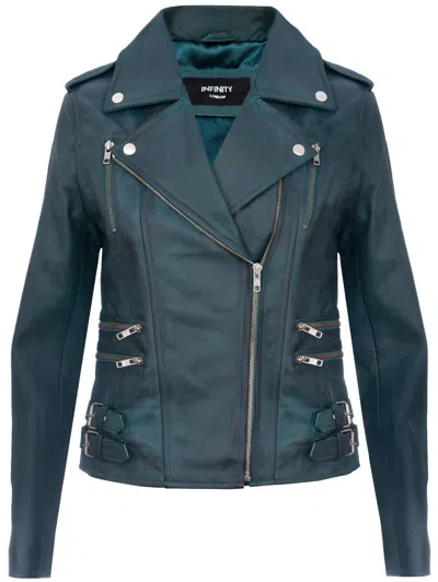 Infinity Leather Womens Leather Brando Biker Jacket-loddon In Blue