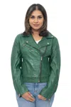 Infinity Leather Womens Classic Leather Brando Biker Jacket-loughton In Green