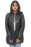Infinity Leather Womens Leather Hooded Parka Jacket-bucharest In Black