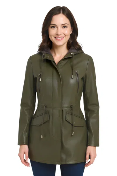 Infinity Leather Womens Leather Hooded Parka Jacket-bucharest In Burgundy