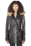 Infinity Leather Womens Leather Hooded Parka Jacket-putian In Black