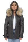 Infinity Leather Womens Leather Hooded Parka Jacket-putian In Brown