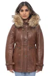 Infinity Leather Womens Leather Hooded Parka Jacket-putian In Multi