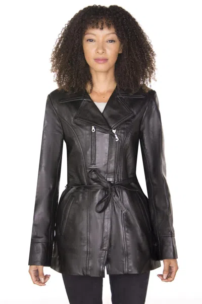 Infinity Leather Womens Leather Long Biker Jacket-muscat In Black