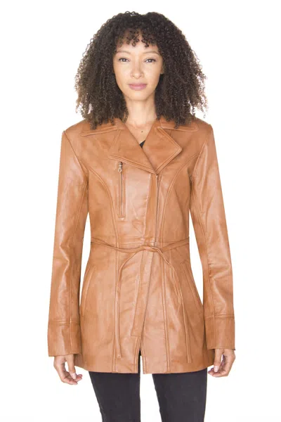 Infinity Leather Womens Leather Long Biker Jacket-muscat In Multi