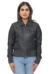 Infinity Leather Womens Leather Ma-1 Varsity Jacket-ann Arbor In Grey