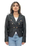 Infinity Leather Womens Leather Military Blazer Jacket-aalborg In Black