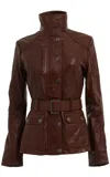 Infinity Leather Womens Leather Military-inspired Biker Jacket-middleton In Brown