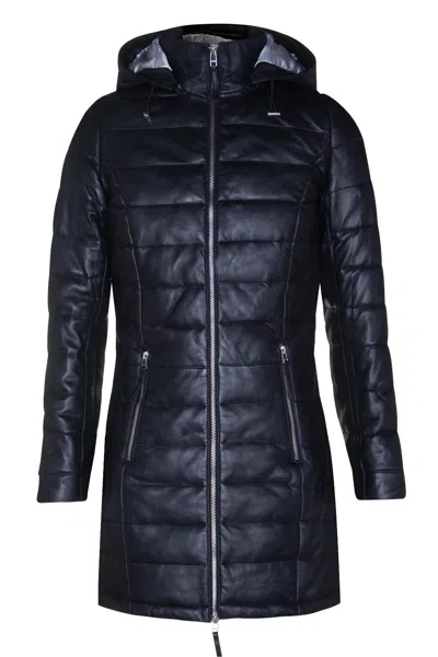 Infinity Leather Womens Leather Puffer Parka Jacket-andria In Black
