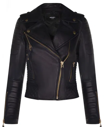 Infinity Leather Womens Leather Quilted Vintage Brando Biker Jacket-lusaka In Gold