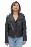 Infinity Leather Womens Leather Shawl Wrap Biker Jacket - Riga In Black
