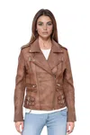 Infinity Leather Womens Leather Tan Brown Brando Biker Jacket-constantia In Brown