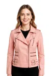Infinity Leather Womens Leather Tan Brown Brando Biker Jacket-constantia In Pink