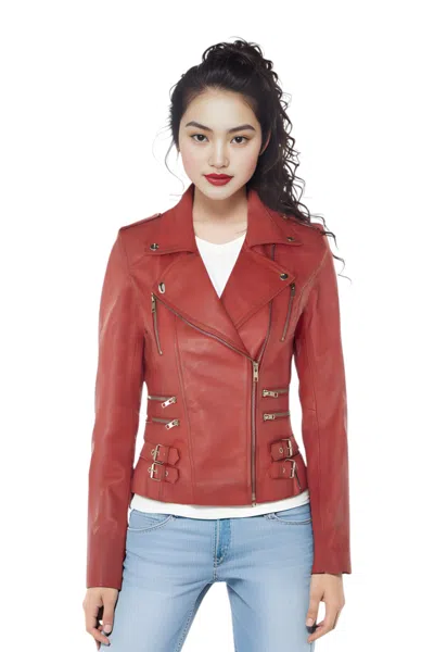 Infinity Leather Womens Leather Tan Brown Brando Biker Jacket-constantia In Orange