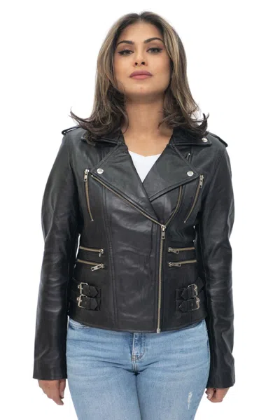 Infinity Leather Womens Leather Vintage Brando Biker Jacket-orlando In Black