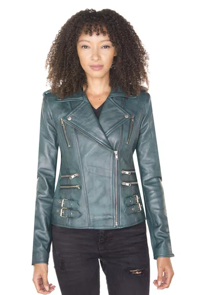 Infinity Leather Womens Leather Vintage Brando Biker Jacket-orlando In Blue