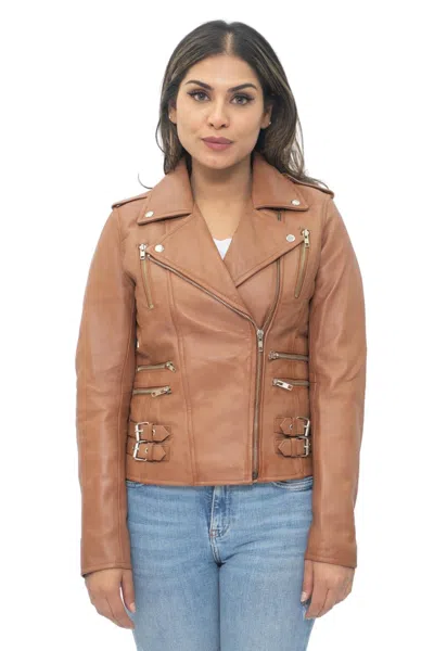 Infinity Leather Womens Leather Vintage Brando Biker Jacket-orlando In Brown