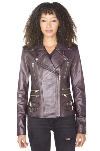 Infinity Leather Womens Leather Vintage Brando Biker Jacket-orlando In Purple