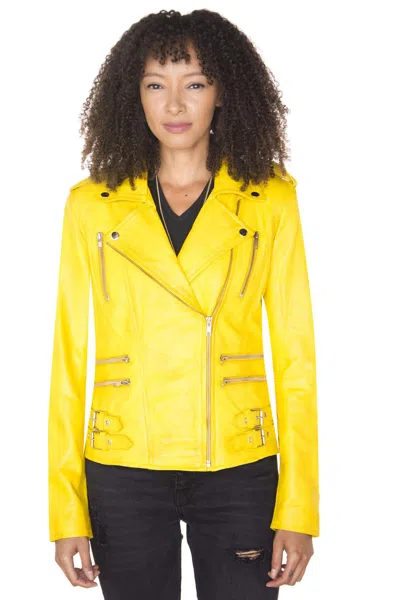 Infinity Leather Womens Leather Vintage Brando Biker Jacket-orlando In Yellow