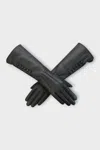 Infinity Leather Womens Long Black Italian Leather Soft Wool Lining Winter Button Design Driving Gloves In Black