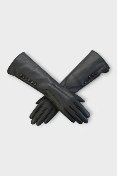Infinity Leather Womens Long Black Italian Leather Soft Wool Lining Winter Button Design Driving Gloves