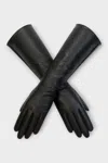 Infinity Leather Womens Long Black Italian Leather Soft Wool Lining Winter Driving Gloves In Black