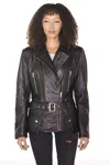 Infinity Leather Womens Long Leather Biker Jacket-quito In Black