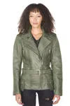 Infinity Leather Womens Long Leather Biker Jacket-quito In Grey