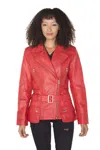 Infinity Leather Womens Long Leather Biker Jacket-quito In Red