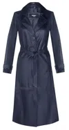Infinity Leather Womens Long Length Tie Belt Trench Coat-ongar In Black