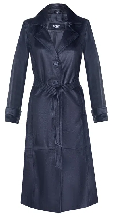 Infinity Leather Womens Long Length Tie Belt Trench Coat-ongar In Blue