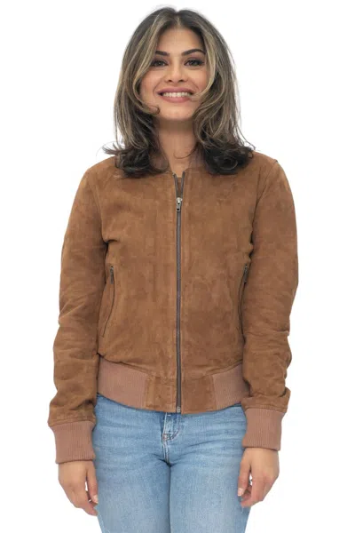 Infinity Leather Womens Ma-1 Suede Bomber Jacket-arnhem In Brown