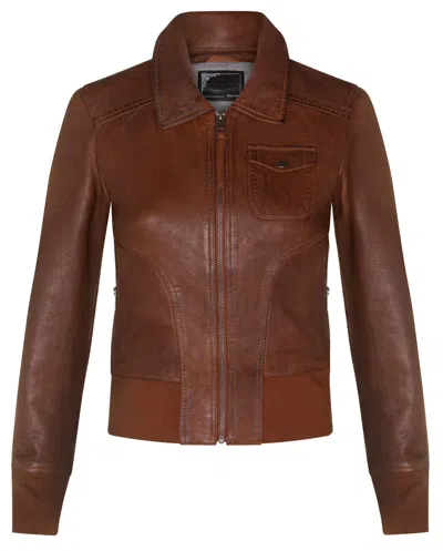 Infinity Leather Womens Ma-1 Varsity Bomber Jacket-modbury In Brown
