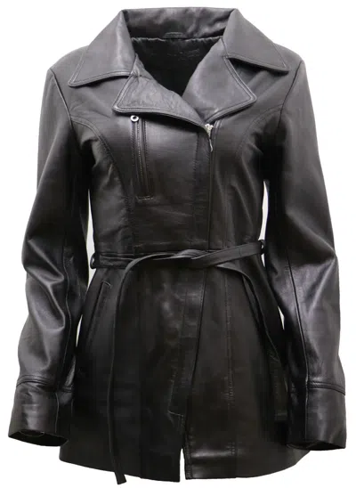 Infinity Leather Womens Md Length Leather Biker Jacket-okehampton In Black