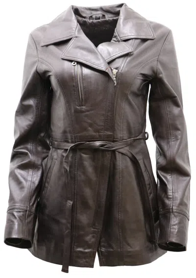 Infinity Leather Womens Md Length Leather Biker Jacket-okehampton In Brown
