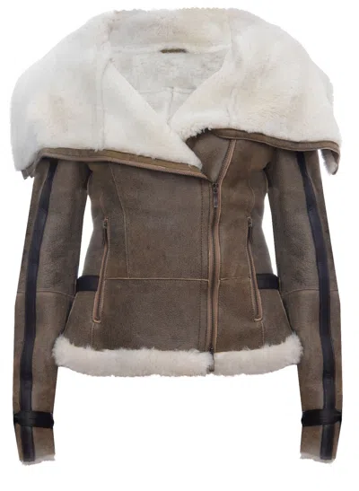 Infinity Leather Womens Merino Sheepskin Aviator Leather Jacket-asmara In Multi