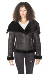 Infinity Leather Womens Merino Sheepskin Aviator Leather Jacket-petworth In Black