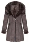 Infinity Leather Womens Merino Sheepskin Hooded Coat-antioch In Brown