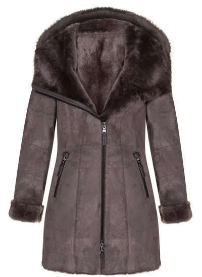 INFINITY LEATHER WOMENS MERINO SHEEPSKIN HOODED COAT-RYDE