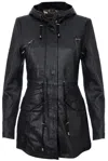 Infinity Leather Womens Mid Length Hooded Parka Jacket-oakengates In Black