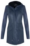 Infinity Leather Womens Mid Length Hooded Parka Jacket-oakengates In Blue