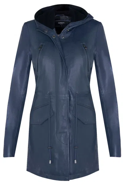 Infinity Leather Womens Mid Length Hooded Parka Jacket-oakengates In Blue