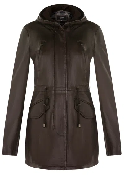 Infinity Leather Womens Mid Length Hooded Parka Jacket-oakengates In Brown