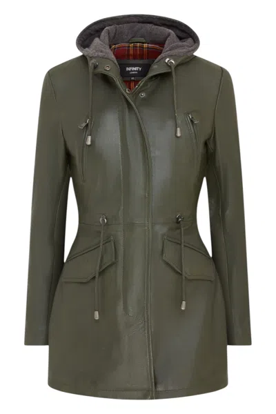 Infinity Leather Womens Mid Length Hooded Parka Jacket-oakengates In Green