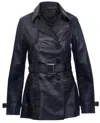 Infinity Leather Womens Mid Length Leather Trench Coat -oakham In Black