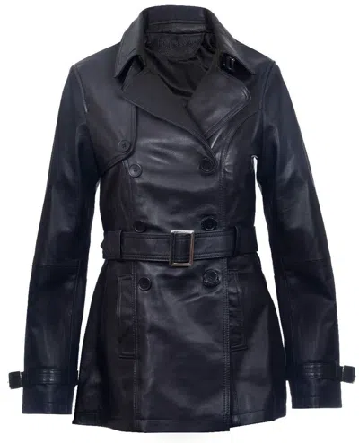 Infinity Leather Womens Mid Length Leather Trench Coat -oakham In Black
