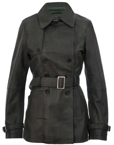 Infinity Leather Womens Mid Length Leather Trench Coat -oakham In Green