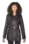 Infinity Leather Womens Nappa Leather Trench Coat-mosul In Black